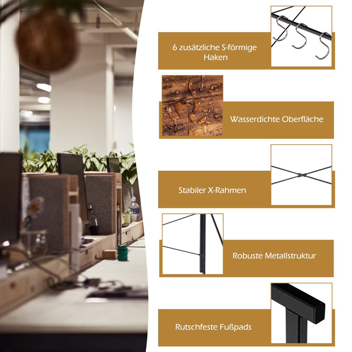 Costway - Klappbarer Computertisch Arbeitstisch mit Metallrahmen Laptop-Tisch bis 115 kg belastbar 100 x 50 x 75 cm Rustikales Braun