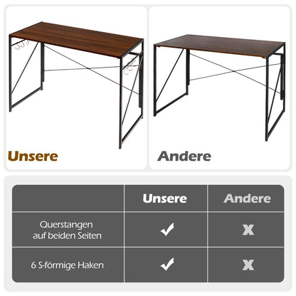 Costway - Klappbarer Computertisch Arbeitstisch mit Metallrahmen Laptop-Tisch bis 115 kg belastbar Braun 100 x 50 x 75 cm