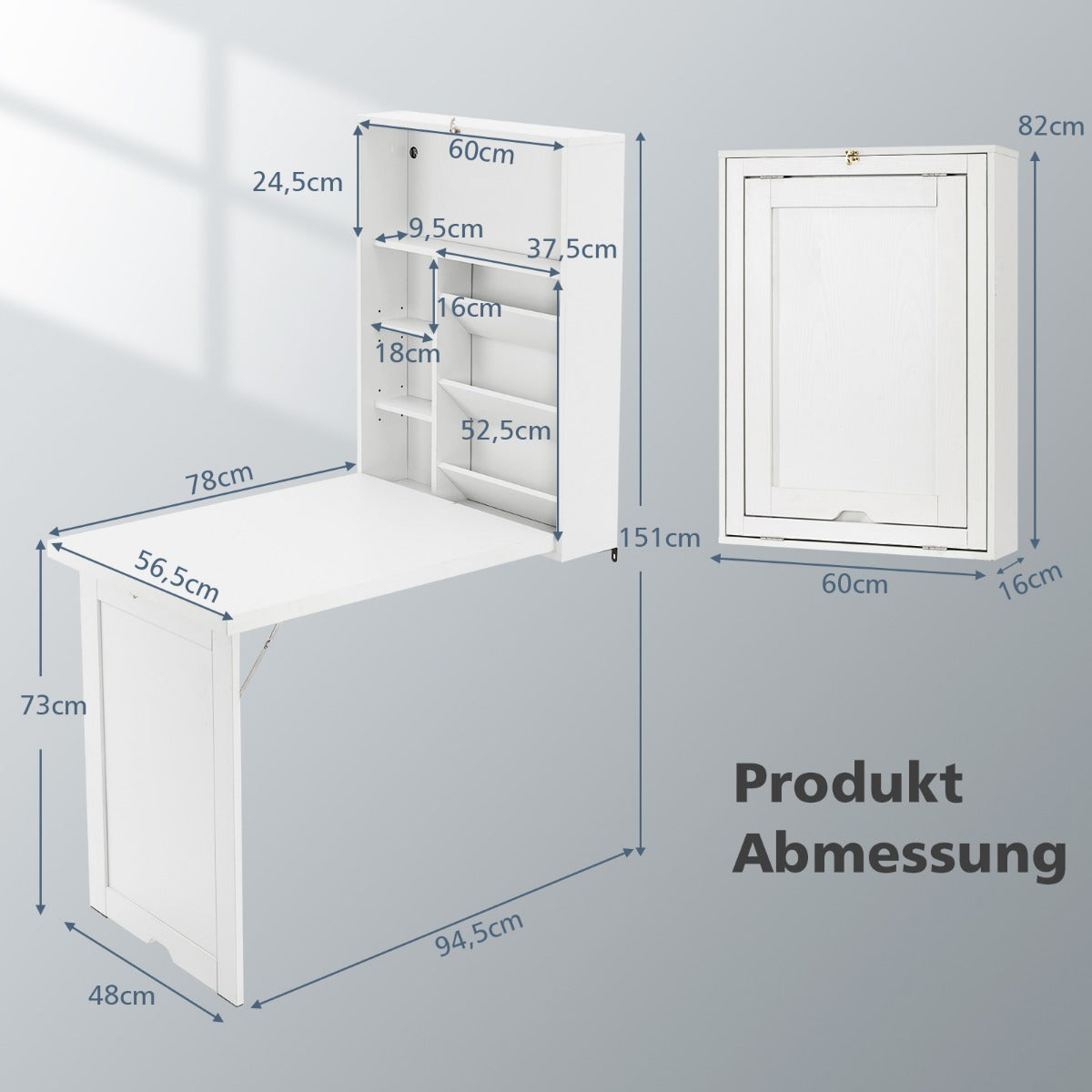 Costway - Klapptisch Wandmontierbarer Schreibtisch mit 3-Stufiger Neigbarer Trennwand Weiß