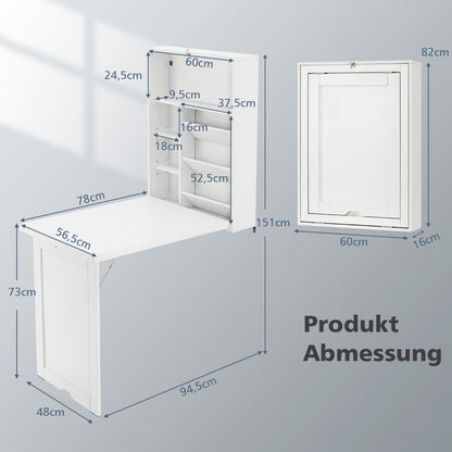 Costway - Klapptisch Wandmontierbarer Schreibtisch mit 3-Stufiger Neigbarer Trennwand Weiß