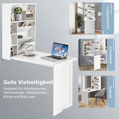 Costway - Klapptisch Wandmontierbarer Schreibtisch mit 3-Stufiger Neigbarer Trennwand Weiß