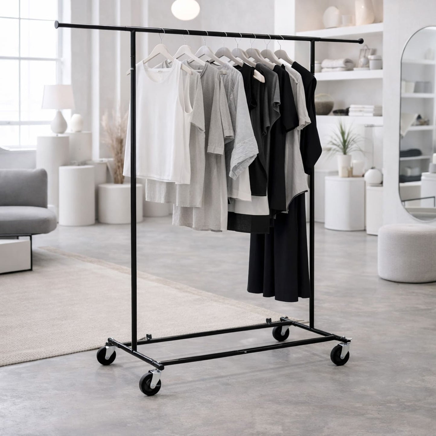 kleiderständer, kleiderständer  stabil auf rollen, kleidestange schwarz, garderobenständer, Tatkraft Derek