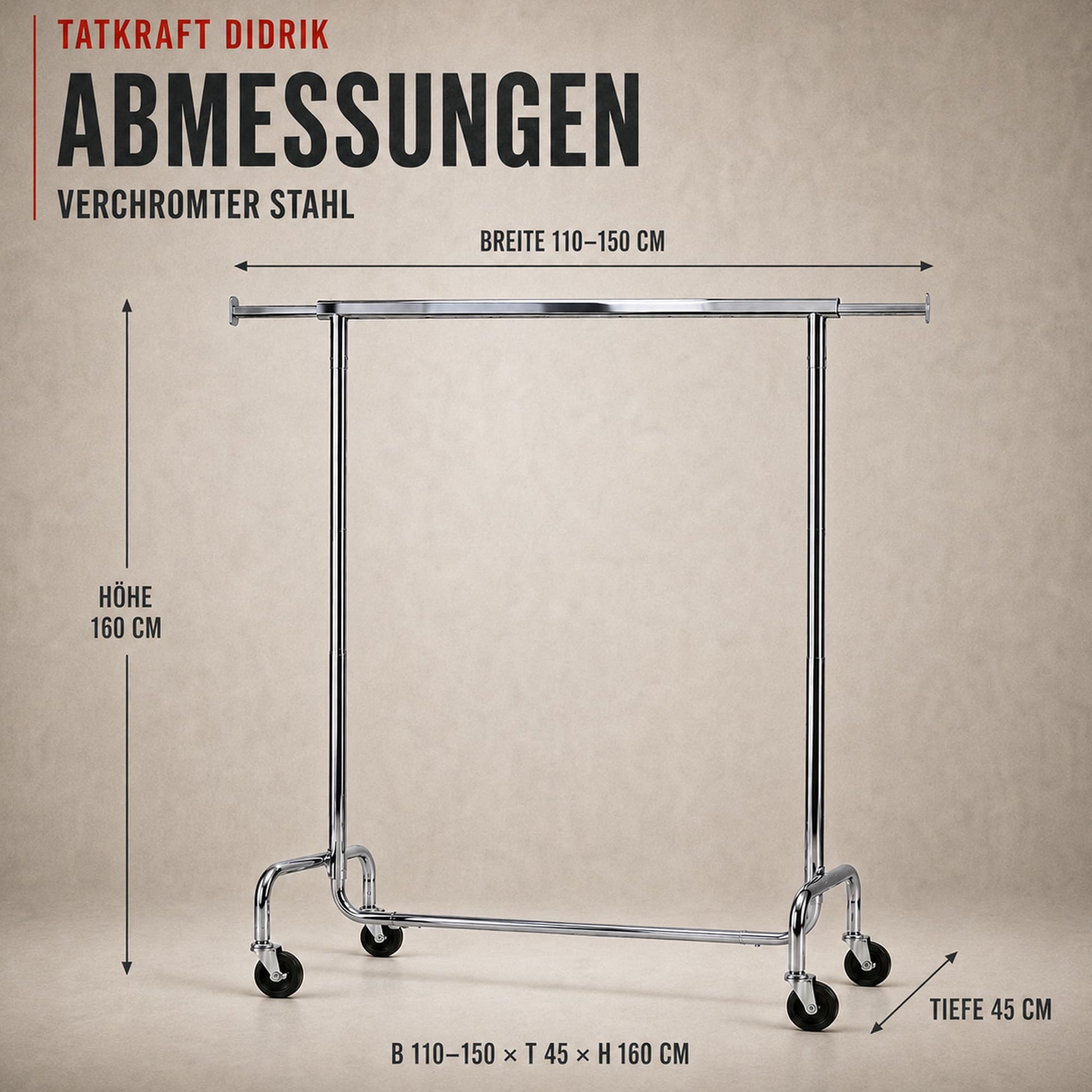 kleiderständer, kleiderstange auf rollen, kleiderständer stabil, schwerlast kleiderständer, Tatkraft Didrik, kleiderständer kaufen, size