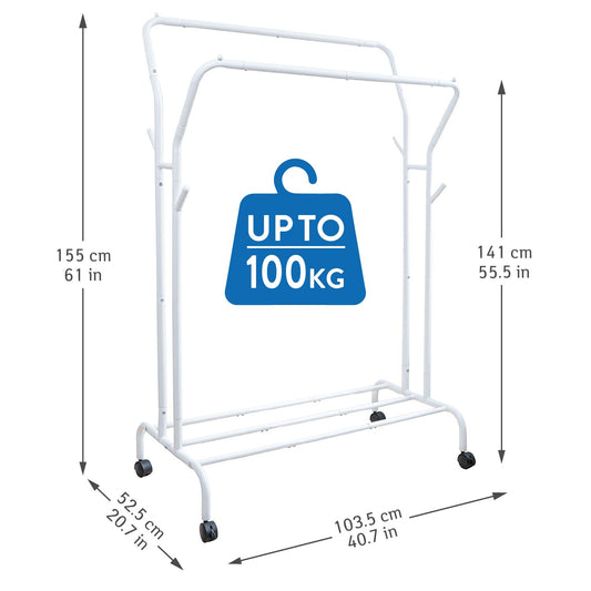 Kleiderständer stabil weiß metall auf rollen mit Ablage, schwerlast kleiderständer für Schlafzimmer Tatkraft Swan