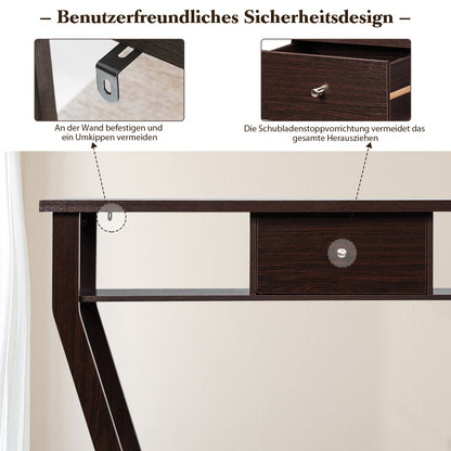 Konsolentisch, Konsolentisch Schmal, Flurtisch mit Schublade und Regal, 120 x 30 x 81 cm, Braun, Costway, 4