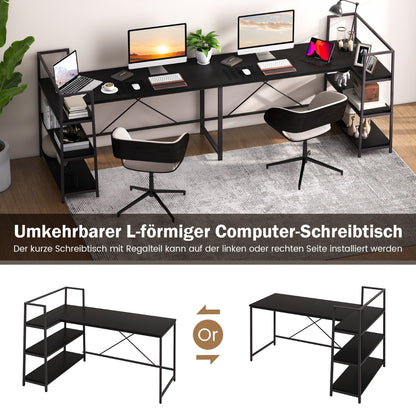 Costway - 148 cm langer L-förmiger Computertisch mit offenen Ablagen platzsparender Schreibtisch zum moderner Arbeitsplatz Schwarz