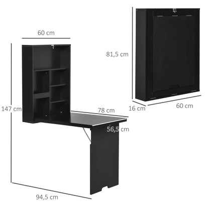 HOMCOM - Wandklapptisch Klappschreibtisch Computertisch mit Tafel Schwarz 60x94,5x147cm