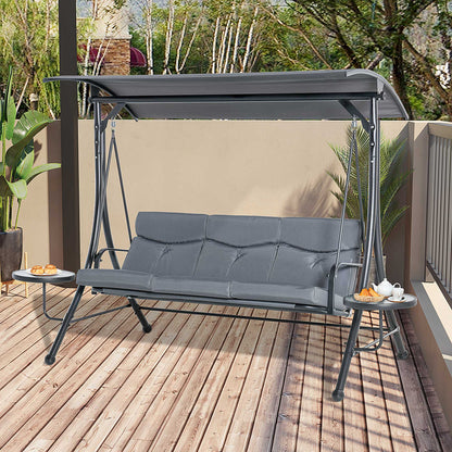 Outsunny - Hollywoodschaukel 3-Sitzer Gartenschaukel Schaukelbank mit verstellbarem Sonnendach Teetisch Stahl Polyester Grau+Schwarz 271 x 125 x 177 cm