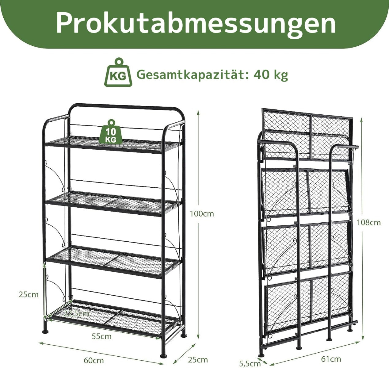 Blumenständer, Pflanzenregal, Klappbarer 4-stufiger Metall Pflanzenständer mit anpassbarer Ablage,  bis 40 kg belastbar, Costway, 1