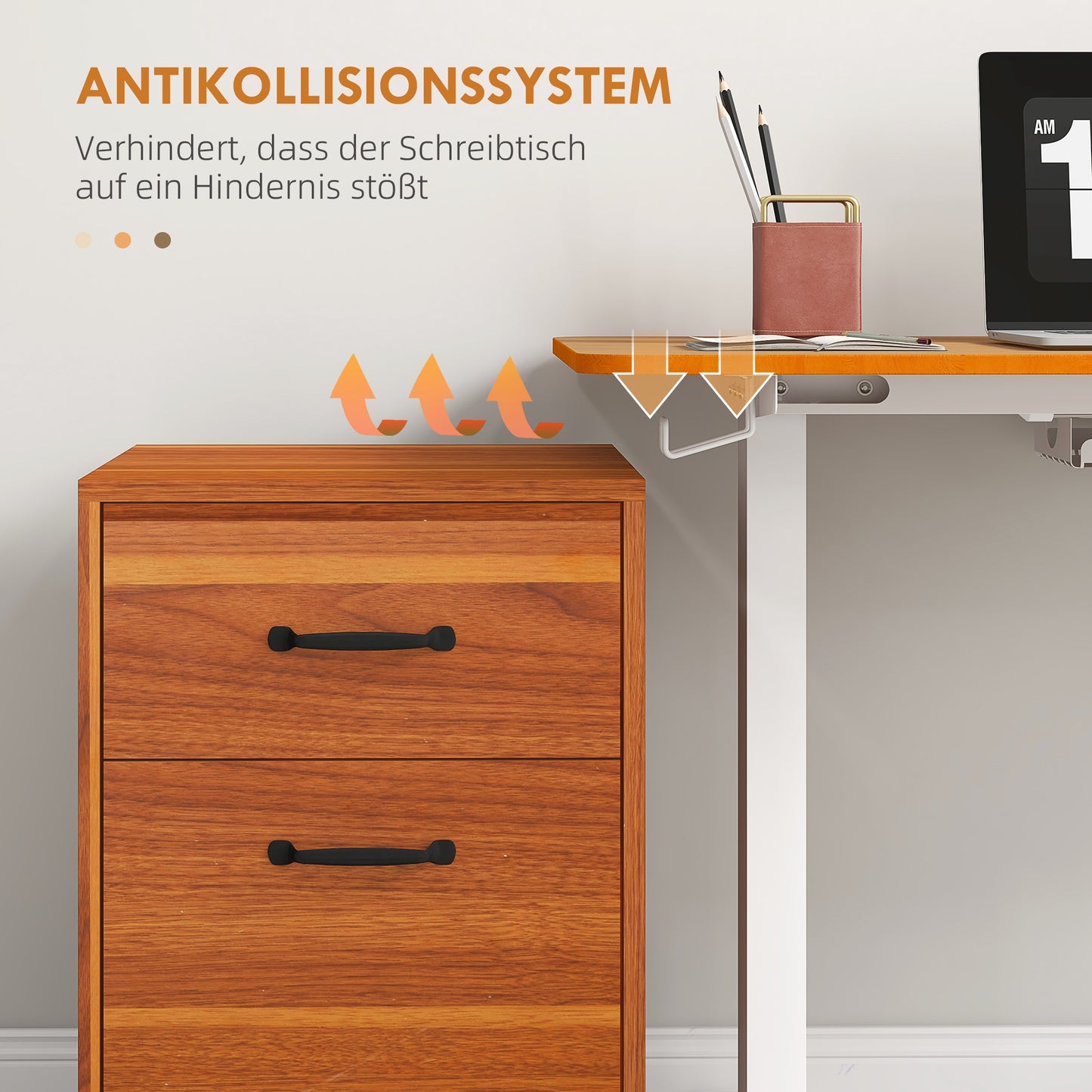 Vinsetto - Stehtisch höhenverstellbar, elektrisch, 120x60x72-116cm, mit Anti-Kollision, Kabelbox, Haken zum Aufhängen, Spanplatte, Naturholz