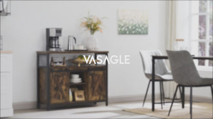 VASAGLE - Sideboard, Küchenschrank, Aufbewahrungsschrank, mit 2 Schiebetüren, 33x100x80 cm, verstellbare Ablagen, vintagebraun-schwarz