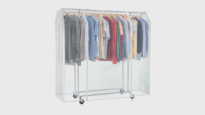 Tatkraft Denver & Safe Schwerlast Kleiderständer mit Abdeckung, bis 110 Kg, auf Rädern, 2 Kleiderstangen, 129-169x55x148-172 cm, Verchromt Stahl