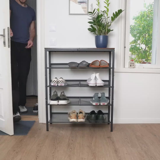 Schuhregal, 5-stöckiges, mit 4 verstellbar Gitterablage, Schuhregal Schmal, Schuhregal Metall, Tatkraft Otto, Video
