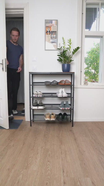 Schuhregal, 5-stöckiges, mit 4 verstellbar Gitterablage, Schuhregal Schmal, Schuhregal Metall, Tatkraft Otto, Video