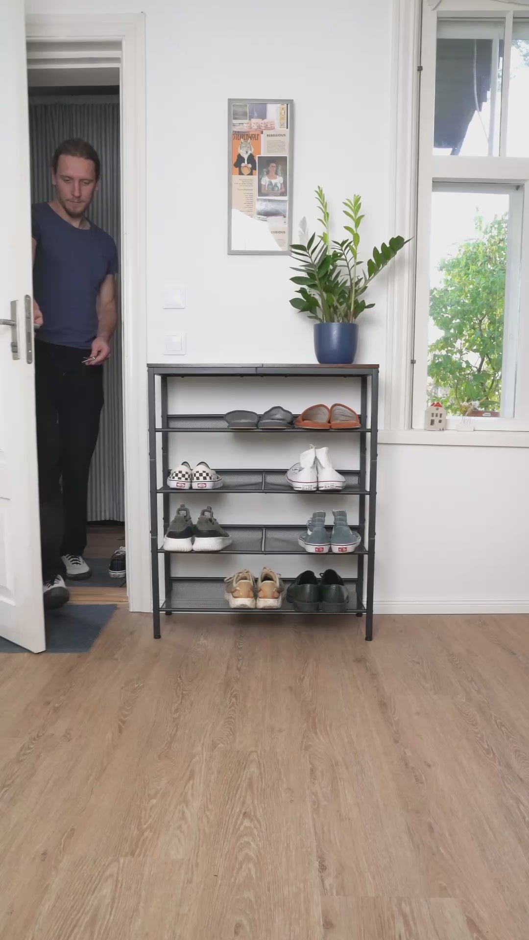 Schuhregal, 5-stöckiges, mit 4 verstellbar Gitterablage, Schuhregal Schmal, Schuhregal Metall, Tatkraft Otto, Video