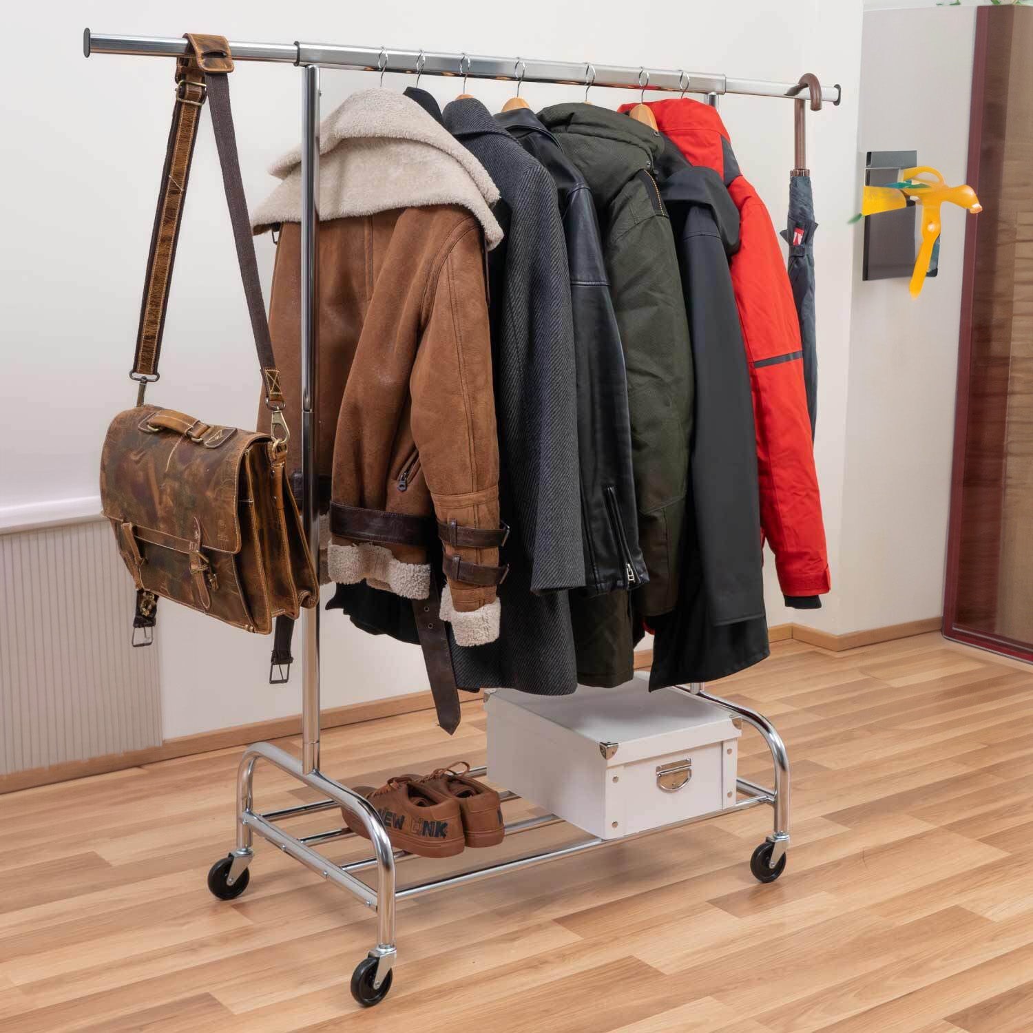 Kleiderständer, Kleiderständer Stabil,Rollgarderobe,Schwerlast Kleiderständer, mit Ablage, Tatkraft Tiger, 9