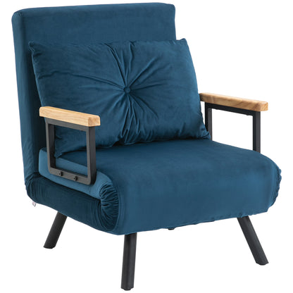 HOMCOM - Schlafsofa Relaxsessel Bettfunktion Gästebett Samt Rückenkissen verstellbare Rückenlehne 63x73x81cm, Blau