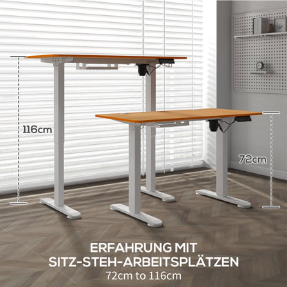 Vinsetto - Stehtisch höhenverstellbar, elektrisch, 120x60x72-116cm, mit Anti-Kollision, Kabelbox, Haken zum Aufhängen, Spanplatte, Naturholz