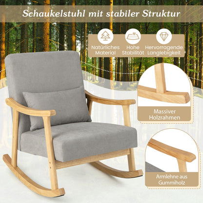 Schaukelstuhl, Sessel, Wohnzimmer Gepolsterter Loungesessel mit Armlehnen Grau, Costway, 4