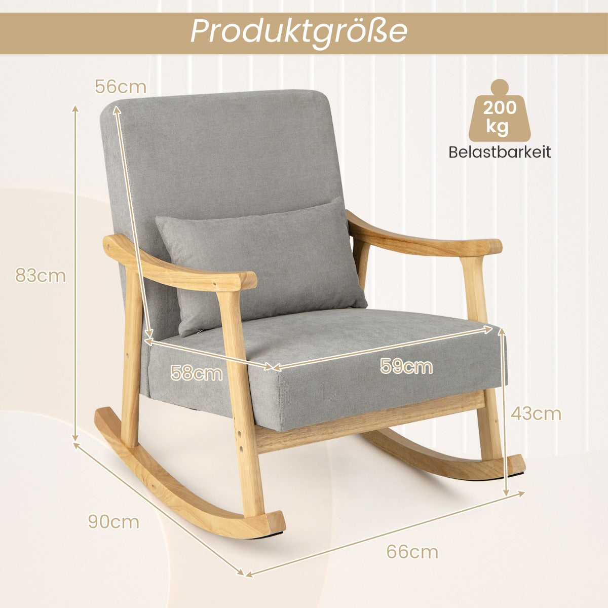 Schaukelstuhl, Sessel, Wohnzimmer Gepolsterter Loungesessel mit Armlehnen Grau, Costway, 2