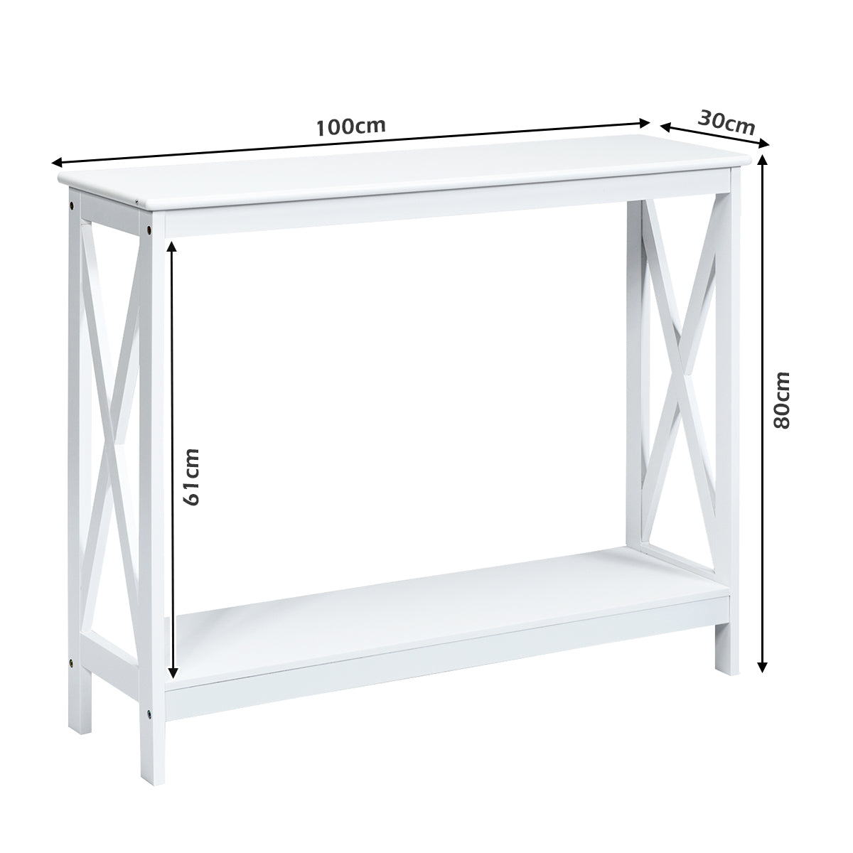 Konsolentisch, Konsolentisch Schmal, X-förmiger Schmaler Konsolentisch mit 2 Etagen, 100 x 30 x 80, cm Weiß, Costway, 5