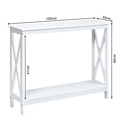 Konsolentisch, Konsolentisch Schmal, X-förmiger Schmaler Konsolentisch mit 2 Etagen, 100 x 30 x 80, cm Weiß, Costway, 5