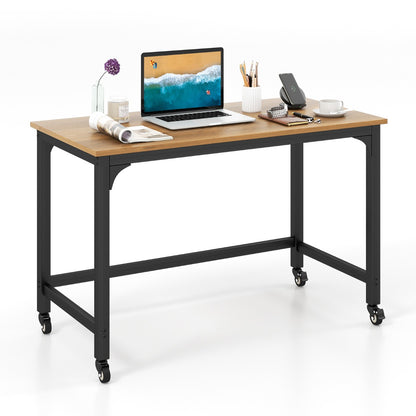Costway - Schreibtisch mit Rollen & Metallrahmen Computertisch Bürotisch 120 x 60 x 76 cm Natur