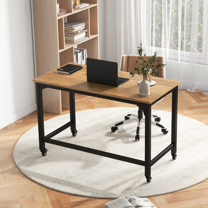 Costway - Schreibtisch mit Rollen & Metallrahmen Computertisch Bürotisch 120 x 60 x 76 cm Natur