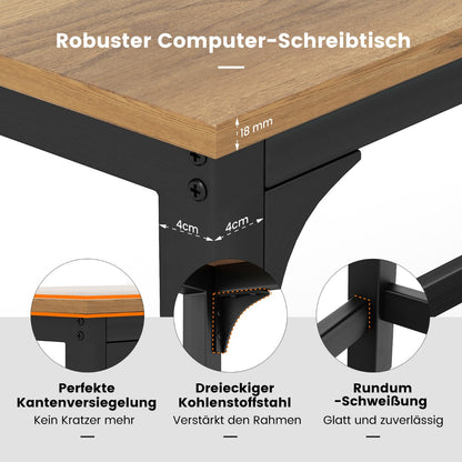 Costway - Schreibtisch mit Rollen & Metallrahmen Computertisch Bürotisch 120 x 60 x 76 cm Natur