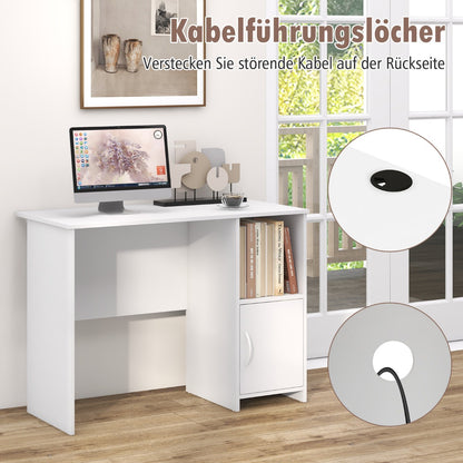 Costway - Schreibtisch mit Schrank Computertisch mit Kabellöchern und offenem Regal 106 x 50 x 77,5 cm Weiß