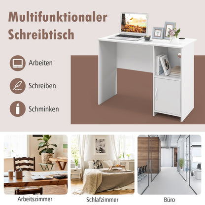 Costway - Schreibtisch mit Schrank Computertisch mit Kabellöchern und offenem Regal 106 x 50 x 77,5 cm Weiß