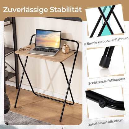 Costway - Klappbarer Computertisch mit Tablethalterung Kompakter Schreibtisch 64 x 43 x 80 cm Natur