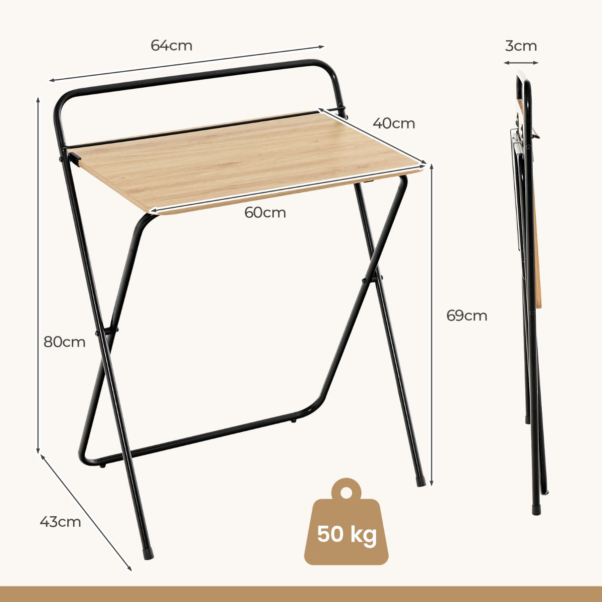 Costway - Klappbarer Computertisch mit Tablethalterung Kompakter Schreibtisch 64 x 43 x 80 cm Natur