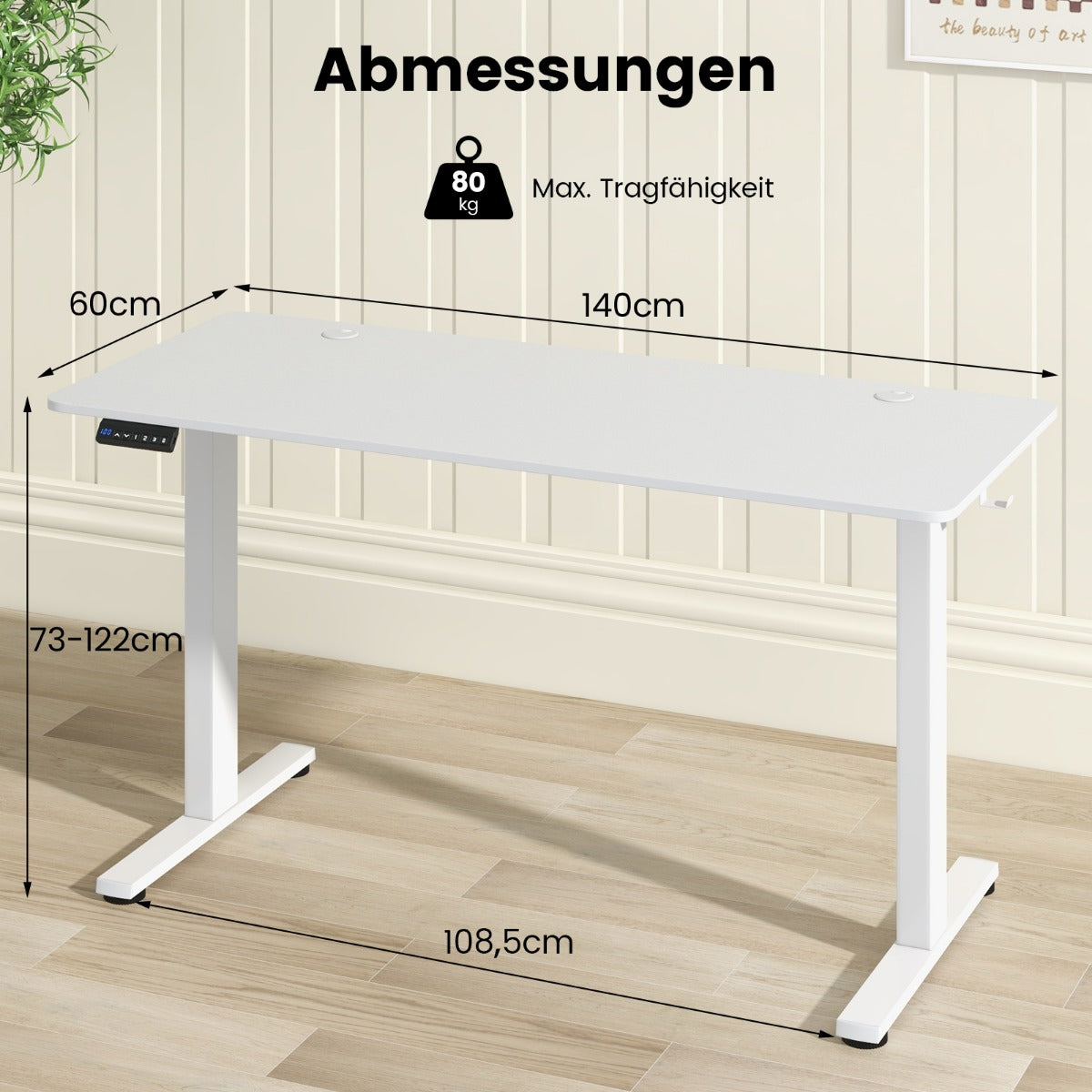 Costway - Höhenverstellbarer Schreibtisch 140 x 60 cm elektrischer Stehschreibtisch Weiß