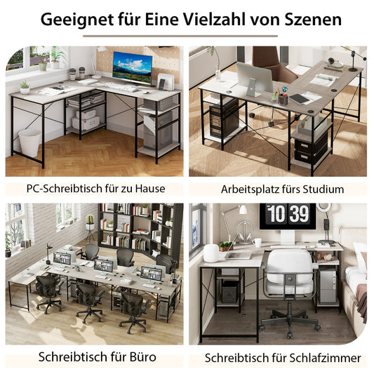 Costway - Schreibtisch L-Form Reversibler Eckschreibtisch mit 4 Ablagen 151 x 151 x 75 cm Grau