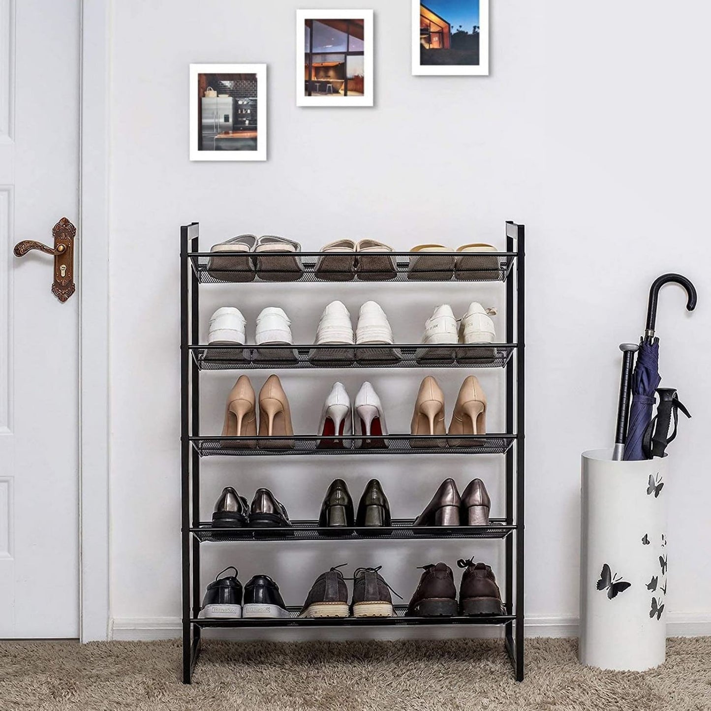 schuhregal, schuhregal schmal, schuhregal metall, Schuhablage, großer stapelbarer und verstellbarer 