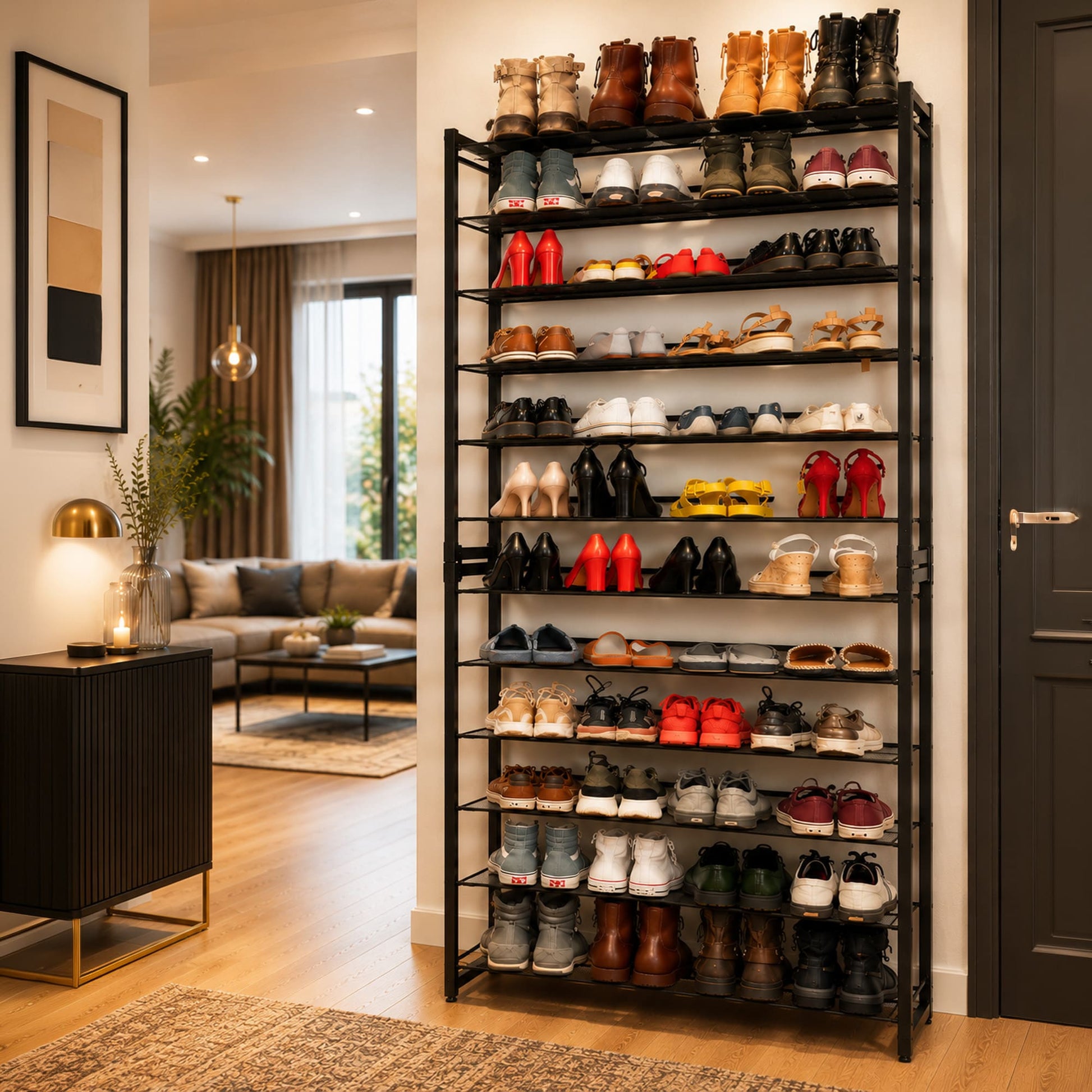 schuhschrank, Schuhregal, 12 Ablagen, Schuhregal Schmal, Schuhregal Metall,  Hoch, Große, Tatkraft Eiffel, schuhregal kaufen, holl