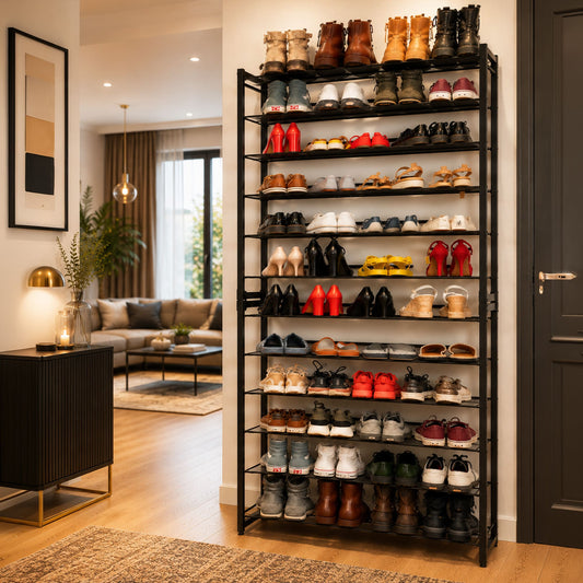 schuhschrank, Schuhregal, 12 Ablagen, Schuhregal Schmal, Schuhregal Metall,  Hoch, Große, Tatkraft Eiffel, schuhregal kaufen, holl