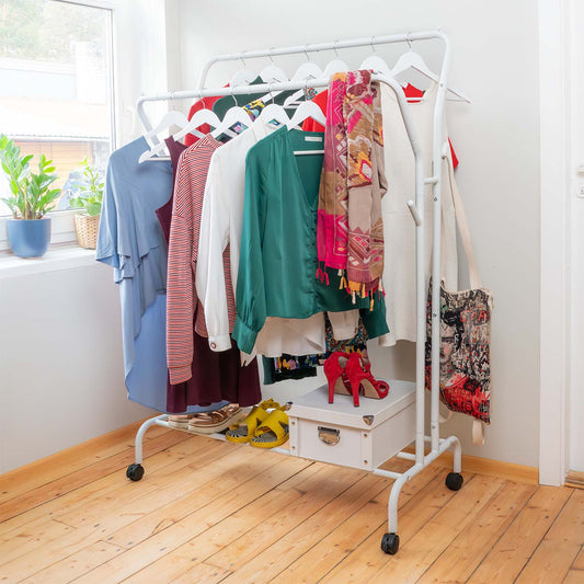 Kleiderständer weiß stabil auf Rollen mit Ablage, metall, perfekt als schwerlast kleiderständer für schlafzimmer Tatkraft Swan