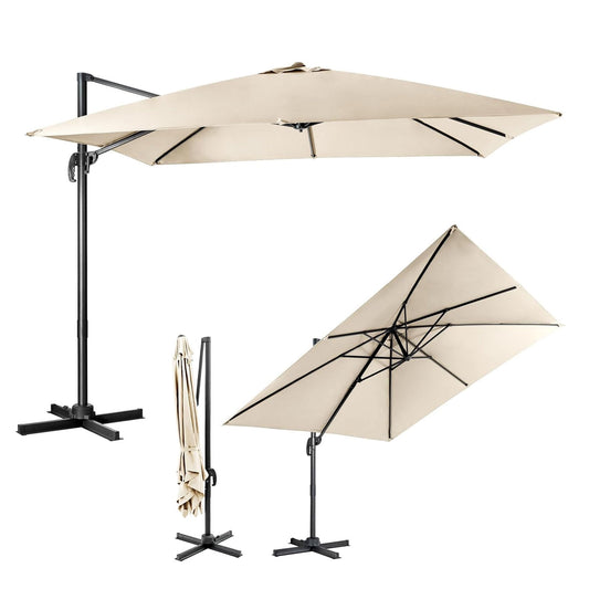 Sonnenschirm Groß, Sonnenschirm 3m, Sonnenschirm mit Ständer, Sonnenschirm balkon, Beige, Costway