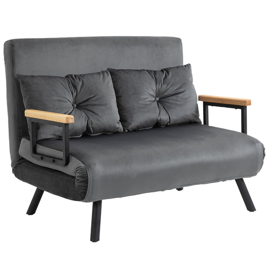 HOMCOM - Schlafsofa mit Bettkasten Couch mit Schlaffunktion Schlafcouch mit Samtoptik Rückenkissen 102 x 73 x 81 cm, Dunkelgrau