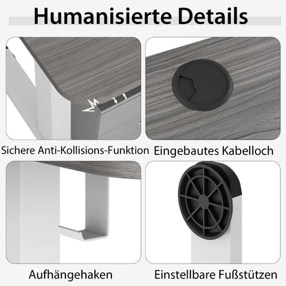 Costway - 140 x 70 cm Elektrischer Höhenverstellbarer Schreibtisch mit Stopp-Mechanismus & Haken Dunkelgrau