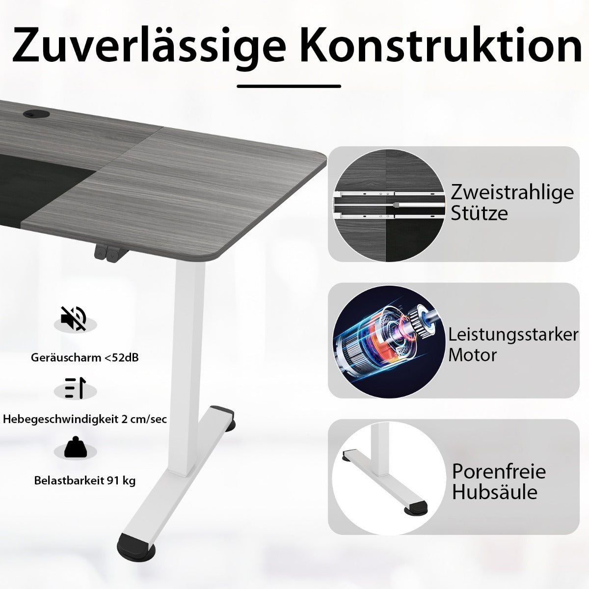 Costway - 140 x 70 cm Elektrischer Höhenverstellbarer Schreibtisch mit Stopp-Mechanismus & Haken Dunkelgrau