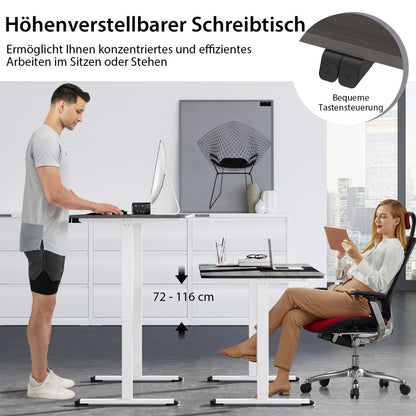 Costway - 140 x 70 cm Elektrischer Höhenverstellbarer Schreibtisch mit Stopp-Mechanismus & Haken Dunkelgrau