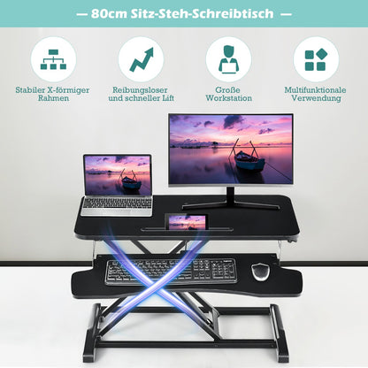 Costway - Höhenverstellbarerer Sitz-Steh-Schreibtisch Bildschirmständer Stehpult 80 x 64 x 11-50,5 cm Schwarz