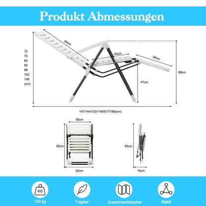 Terrassenliegestuhl, Terrassenliegestuhl mit Fußstütze, Klappbarer Liegestuhl, Weiß, Costway, 6