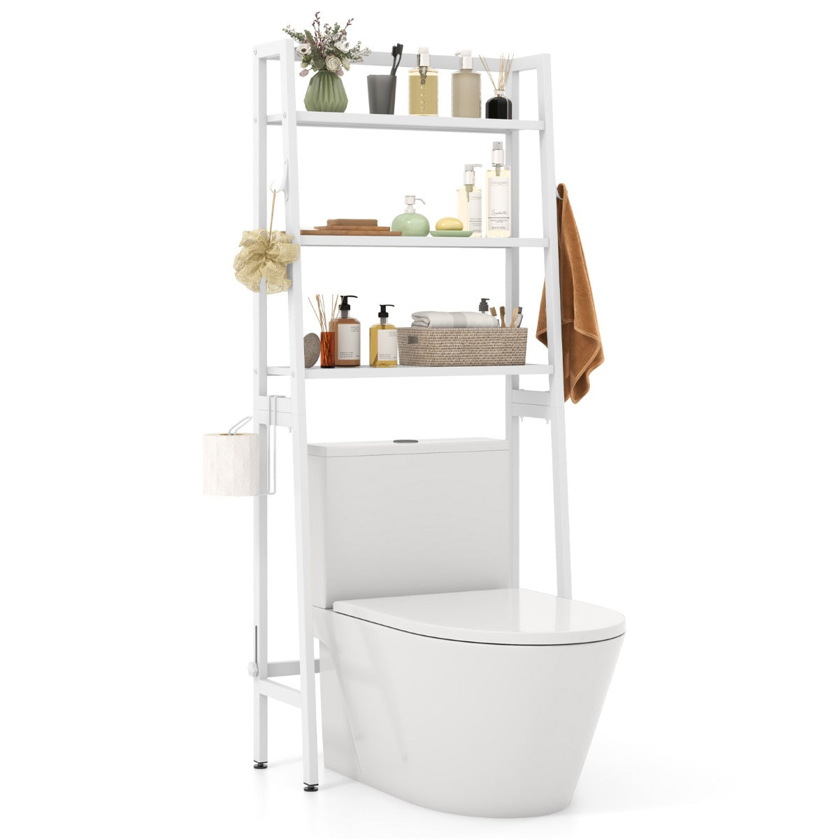 Toilettenregal freistehend Badezimmerregal mit verstellbaren Regalen 65 x 28 x 159 cm Weiß, Costway