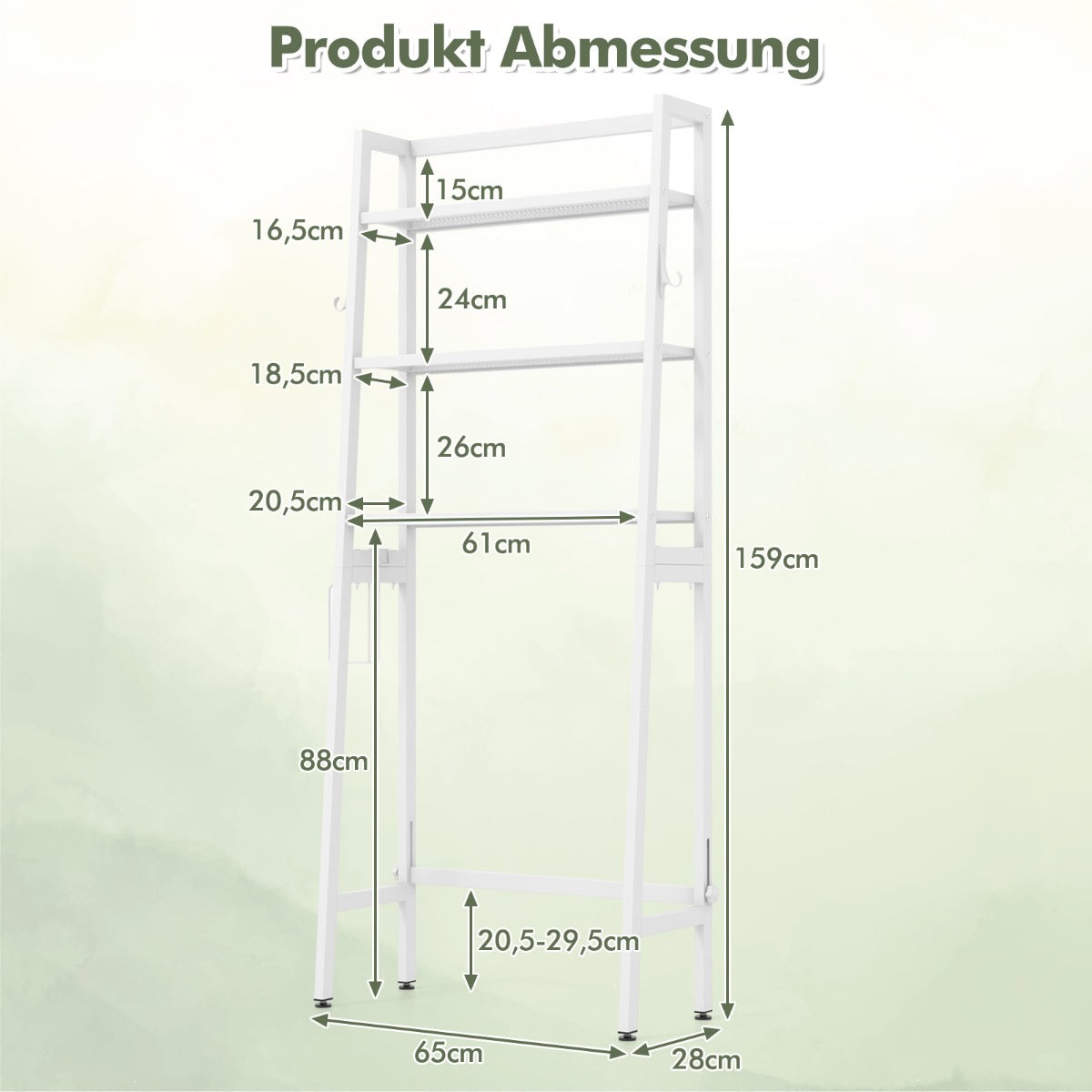 Toilettenregal freistehend Badezimmerregal mit verstellbaren Regalen 65 x 28 x 159 cm Weiß, Costway, 5