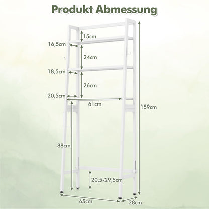 Toilettenregal freistehend Badezimmerregal mit verstellbaren Regalen 65 x 28 x 159 cm Weiß, Costway, 5