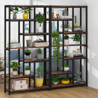 Bücherregal, mit 7 Ebenen, Schmales Regal, 100 x 30 x 200 cm, Bücherständer, Standregal mit Stahlrahmen, Freistehendes Regal, Braun, Tribesigns, 5